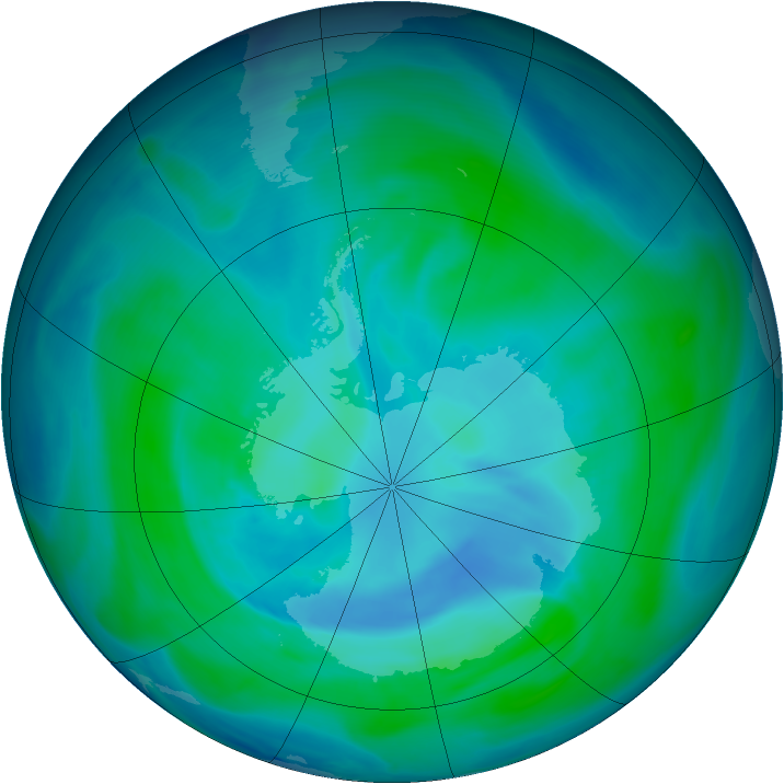Antarctic ozone map for 06 January 2007